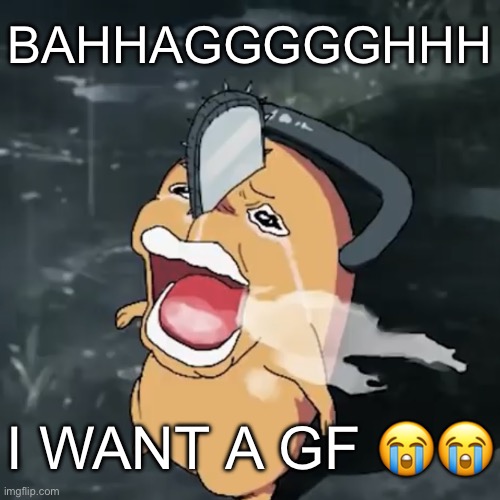 Gn chat | BAHHAGGGGGHHH; I WANT A GF 😭😭 | image tagged in pochita copper cry | made w/ Imgflip meme maker