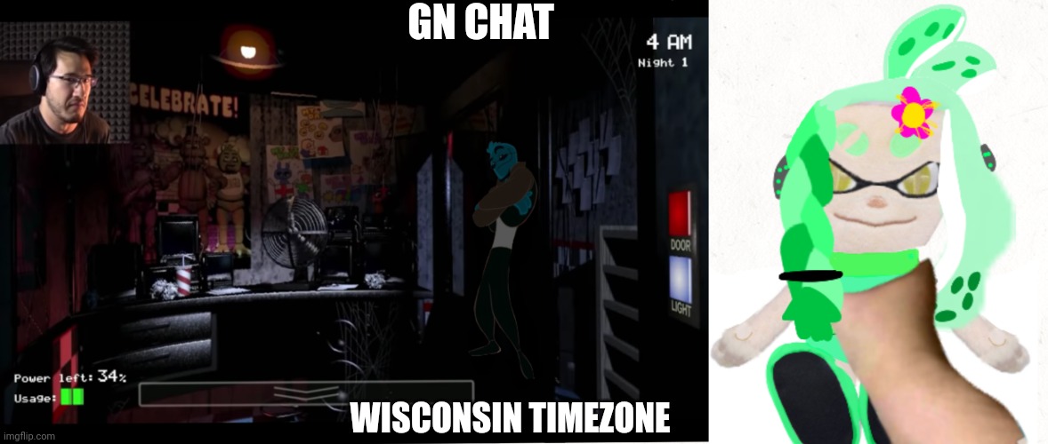 8:34 Pm | GN CHAT; WISCONSIN TIMEZONE | image tagged in fnaf night at fredder high quality,ok | made w/ Imgflip meme maker