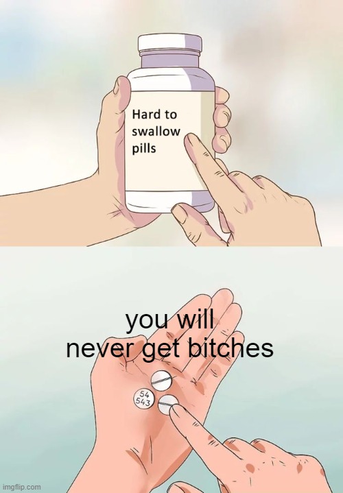 got to real | you will never get bitches | image tagged in memes,hard to swallow pills,no bitches,get real | made w/ Imgflip meme maker