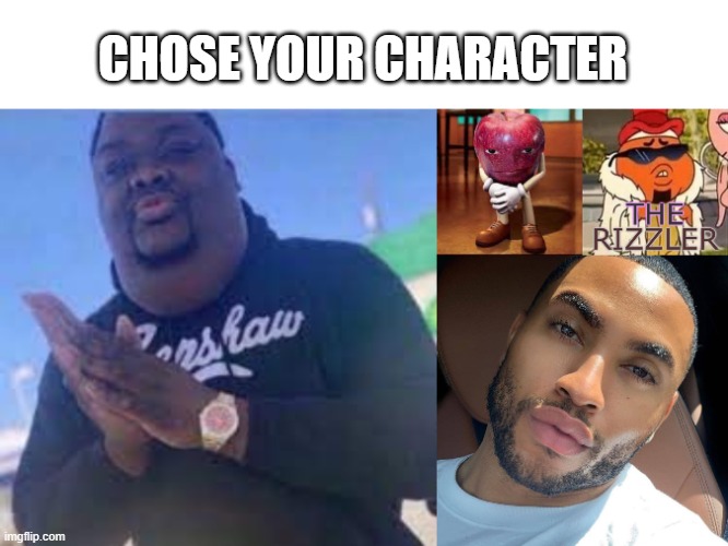 supa rizz bros | CHOSE YOUR CHARACTER | image tagged in rizzly bear,rizz apple,the rizzler,lightskin rizz | made w/ Imgflip meme maker