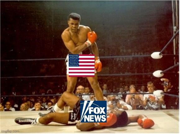 Down goes Fox News! American Conservatives boycott cost fox news a Billion in one day | image tagged in ali frazier,fox news,conservatives,boycott | made w/ Imgflip meme maker