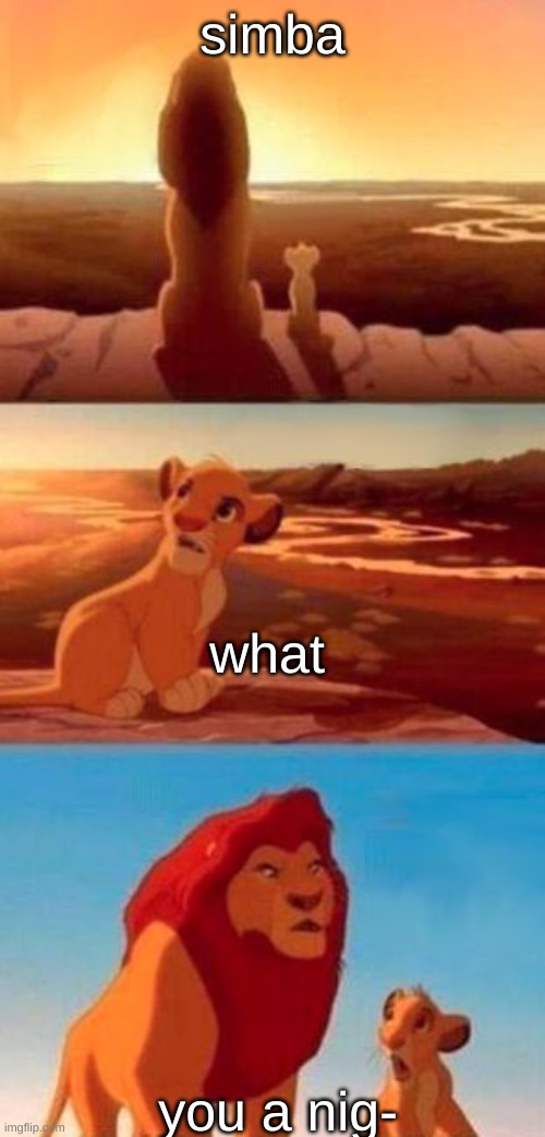 MUFASA NOOO | simba; what; you a nig- | image tagged in simba | made w/ Imgflip meme maker