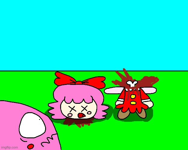 Somebody did chopped Ribbon's head off | image tagged in kirby,gore,blood,funny,cute,fanart | made w/ Imgflip meme maker