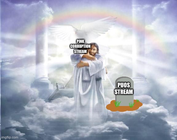 Puos stream is more than dead | PINK CORRUPTION STREAM; PUOS STREAM | image tagged in heaven | made w/ Imgflip meme maker