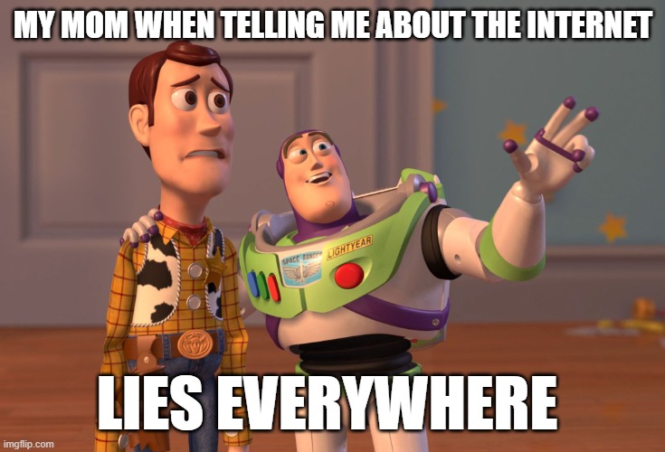 YES | MY MOM WHEN TELLING ME ABOUT THE INTERNET; LIES EVERYWHERE | image tagged in memes,x x everywhere | made w/ Imgflip meme maker