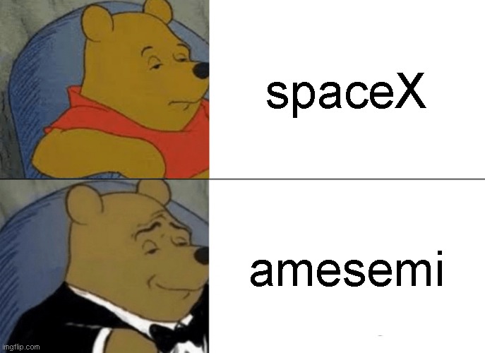 Tuxedo Winnie The Pooh | spaceX; amesemi | image tagged in memes,tuxedo winnie the pooh | made w/ Imgflip meme maker