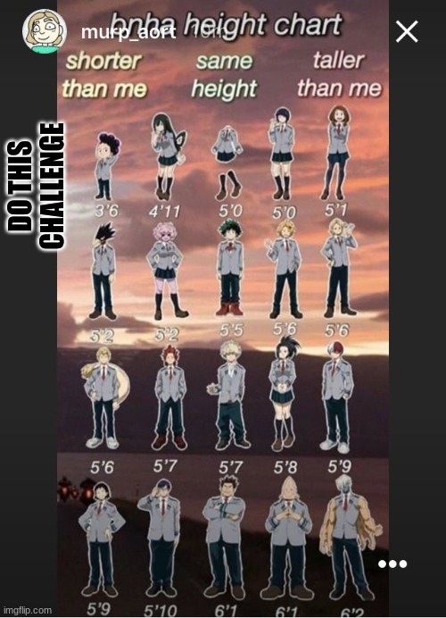 bnha height chart | DO THIS CHALLENGE | image tagged in funny,bnha | made w/ Imgflip meme maker