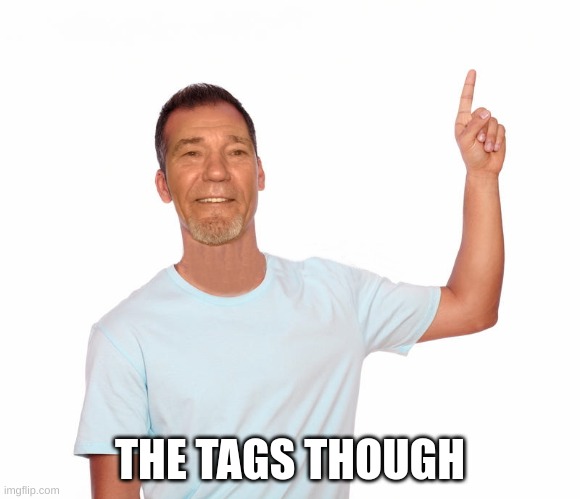 point up | THE TAGS THOUGH | image tagged in point up | made w/ Imgflip meme maker
