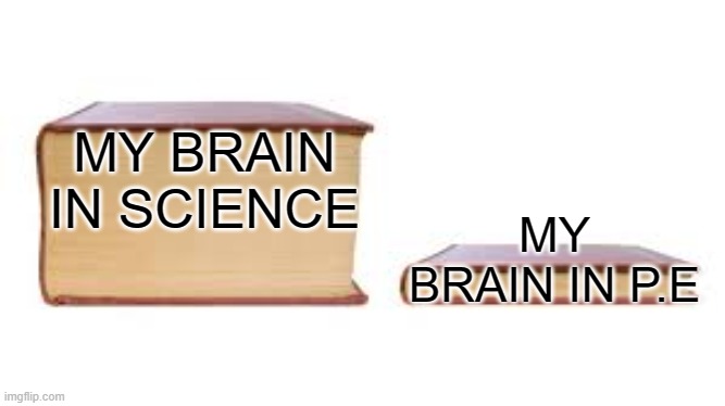 Big book small book | MY BRAIN IN SCIENCE; MY BRAIN IN P.E | image tagged in big book small book | made w/ Imgflip meme maker