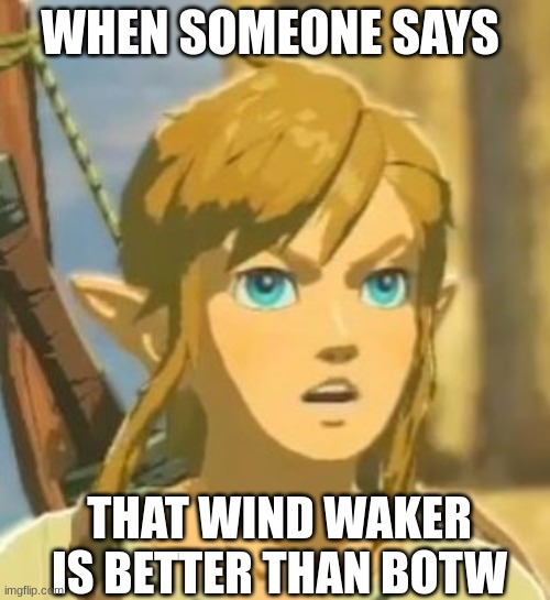 bruhhhh | WHEN SOMEONE SAYS; THAT WIND WAKER IS BETTER THAN BOTW | image tagged in offended link | made w/ Imgflip meme maker