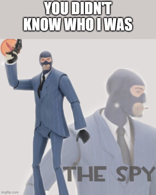 Meet The Spy | YOU DIDN'T KNOW WHO I WAS | image tagged in meet the spy | made w/ Imgflip meme maker