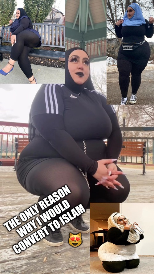 Curvy muslim | 😻; THE ONLY REASON WHY I WOULD CONVERT TO ISLAM | image tagged in muslim,bbw | made w/ Imgflip meme maker