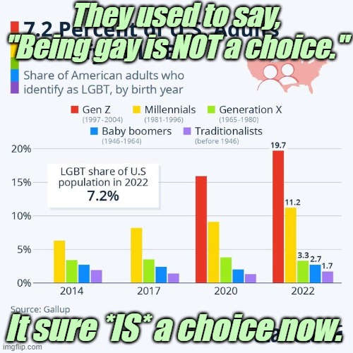 Many choose the cult fame and exultation. | They used to say, "Being gay is NOT a choice."; It sure *IS* a choice now. | image tagged in liberals,democrats,lgbtq,blm,antifa,transgender | made w/ Imgflip meme maker