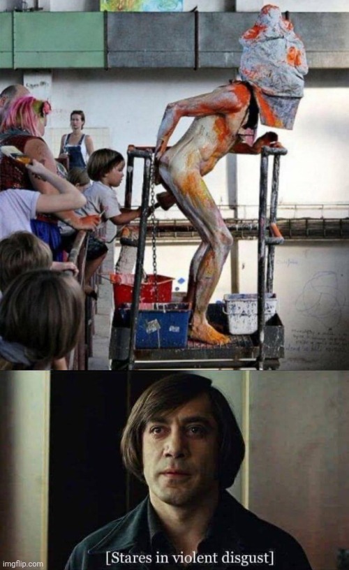 I'm so disgusted with whatever this is. | image tagged in no country for old men anton chigurh stares in violent disgust | made w/ Imgflip meme maker