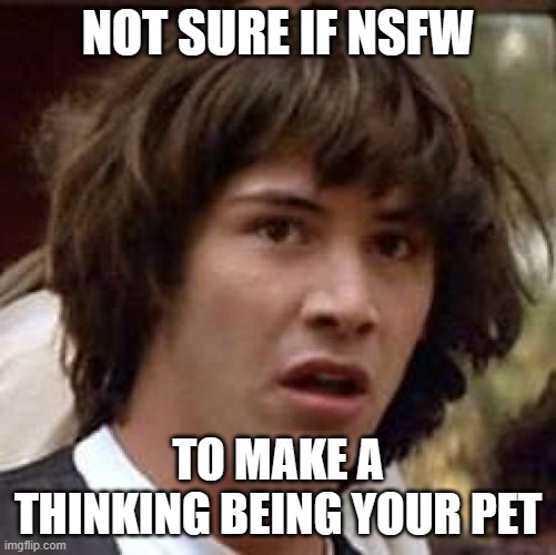 Conspiracy Keanu Meme | NOT SURE IF NSFW TO MAKE A THINKING BEING YOUR PET | image tagged in memes,conspiracy keanu | made w/ Imgflip meme maker