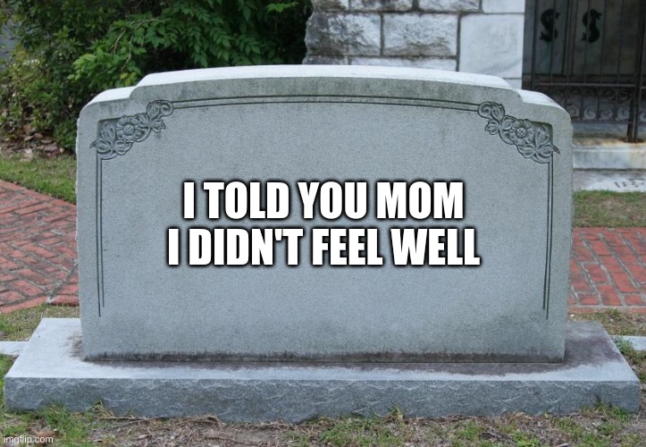 Blank Tombstone | I TOLD YOU MOM I DIDN'T FEEL WELL | image tagged in blank tombstone | made w/ Imgflip meme maker