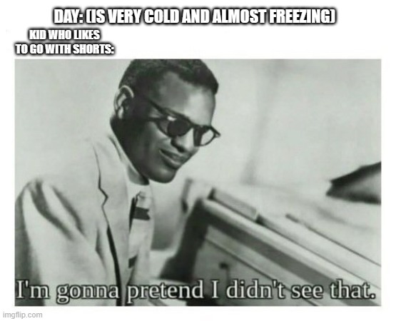 I'm gonna pretend I didn't see that | DAY: (IS VERY COLD AND ALMOST FREEZING); KID WHO LIKES TO GO WITH SHORTS: | image tagged in i'm gonna pretend i didn't see that,memes | made w/ Imgflip meme maker