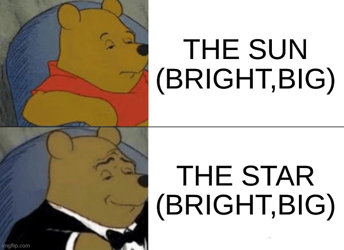 Tuxedo Winnie The Pooh Meme | THE SUN (BRIGHT,BIG); THE STAR (BRIGHT,BIG) | image tagged in memes,tuxedo winnie the pooh,honey | made w/ Imgflip meme maker