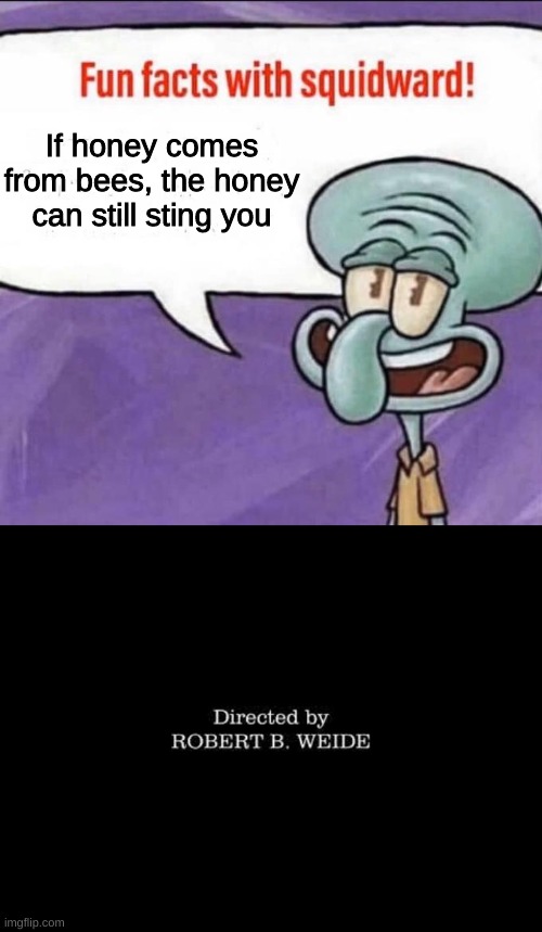 If honey comes from bees, the honey can still sting you | image tagged in fun facts with squidward,memes,funny | made w/ Imgflip meme maker