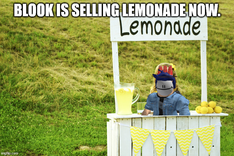 Feel free to buy from him! | BLOOK IS SELLING LEMONADE NOW. | image tagged in lemonade stand | made w/ Imgflip meme maker