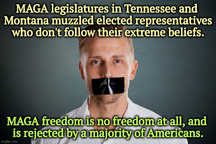 Only 24% of Americans like the word MAGA. The majority like the word "woke" better. | MAGA legislatures in Tennessee and 
Montana muzzled elected representatives who don't follow their extreme beliefs. MAGA freedom is no freedom at all, and 
is rejected by a majority of Americans. | image tagged in americans,hate,maga,silence,critics | made w/ Imgflip meme maker