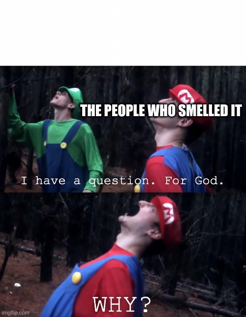 I have a question. For God | THE PEOPLE WHO SMELLED IT | image tagged in i have a question for god | made w/ Imgflip meme maker