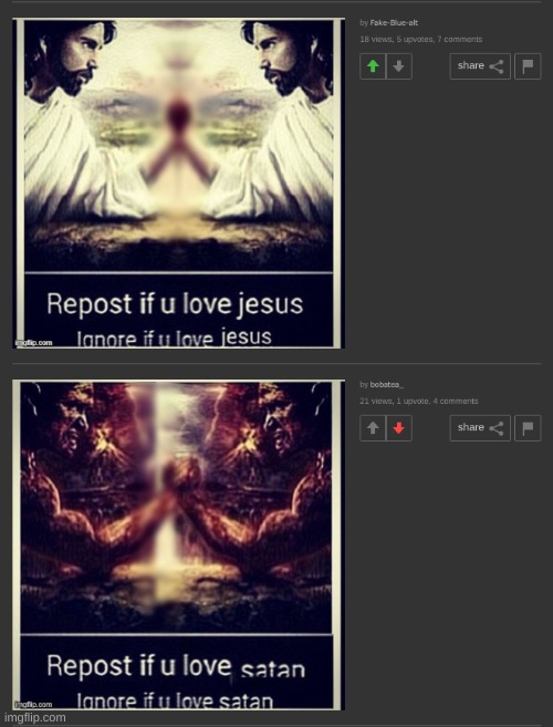 which side are you on? | image tagged in jesus,vs,satan | made w/ Imgflip meme maker