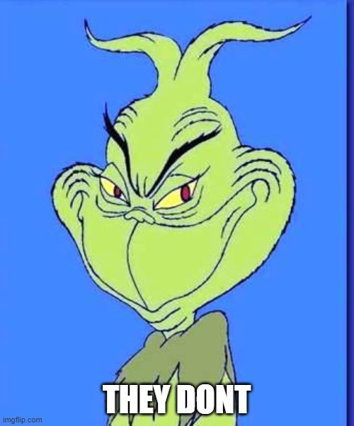 Good Grinch | THEY DONT | image tagged in good grinch | made w/ Imgflip meme maker