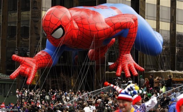 spiderman floats in parade | image tagged in spiderman floats in parade | made w/ Imgflip meme maker