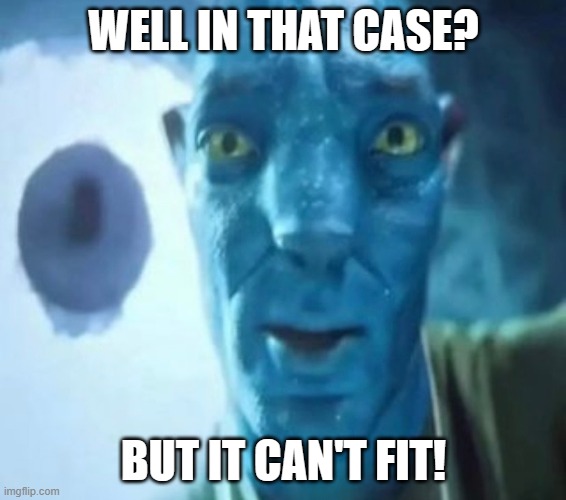 Avatar 2 wasn't bad | WELL IN THAT CASE? BUT IT CAN'T FIT! | image tagged in avatar guy,cool,meme,lmao,funny,heh | made w/ Imgflip meme maker