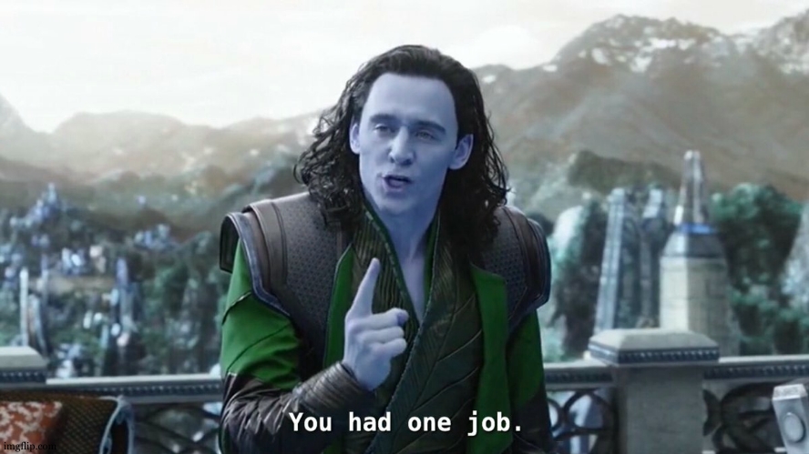 You had one job. Just the one | image tagged in you had one job just the one | made w/ Imgflip meme maker