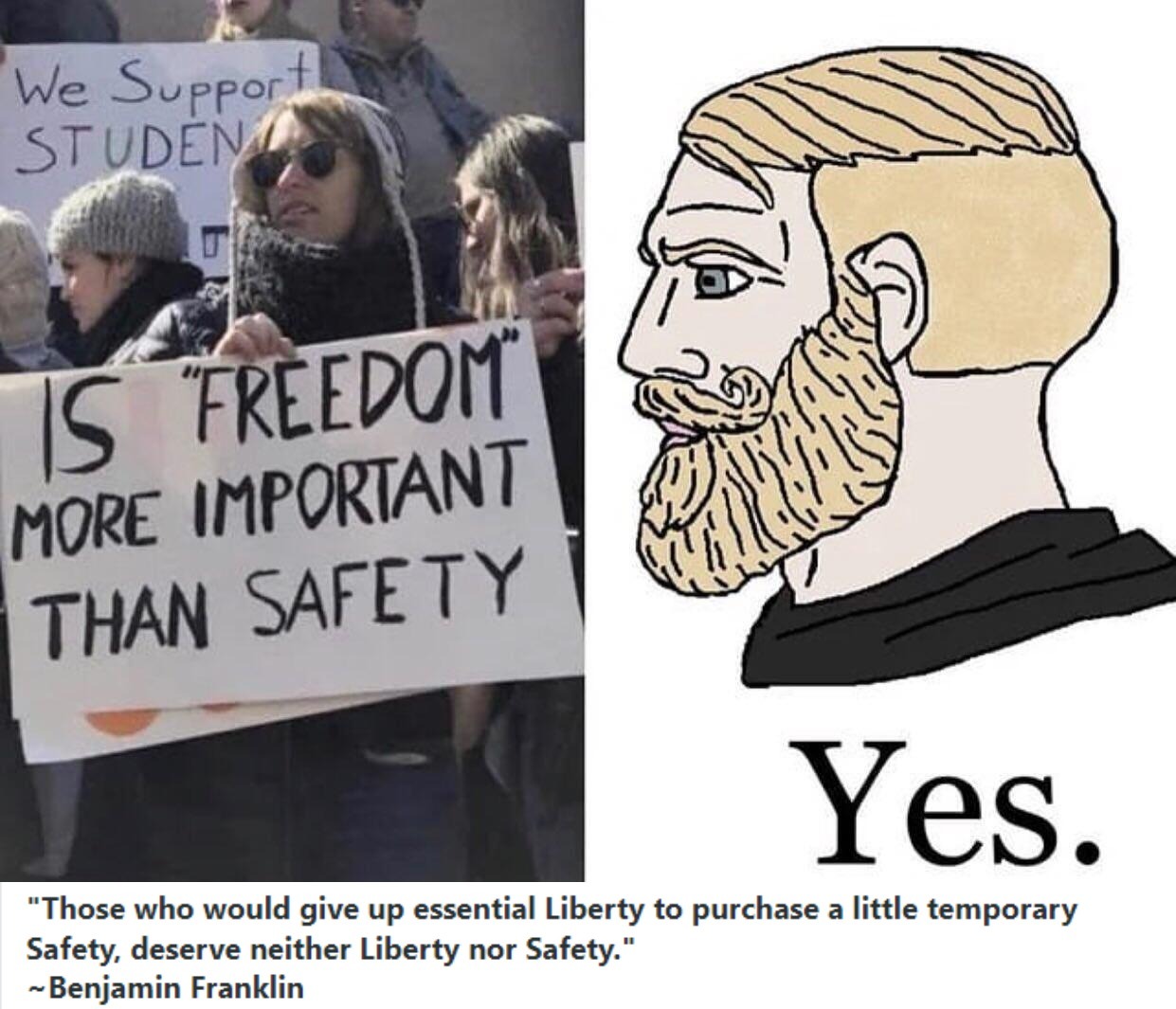 Benjamin Franklin Chad on Essential Liberty | image tagged in essential liberty,benjamin franklin,chad wojack,soyboy vs yes chad,chad we know,there are no virgins left chad | made w/ Imgflip meme maker