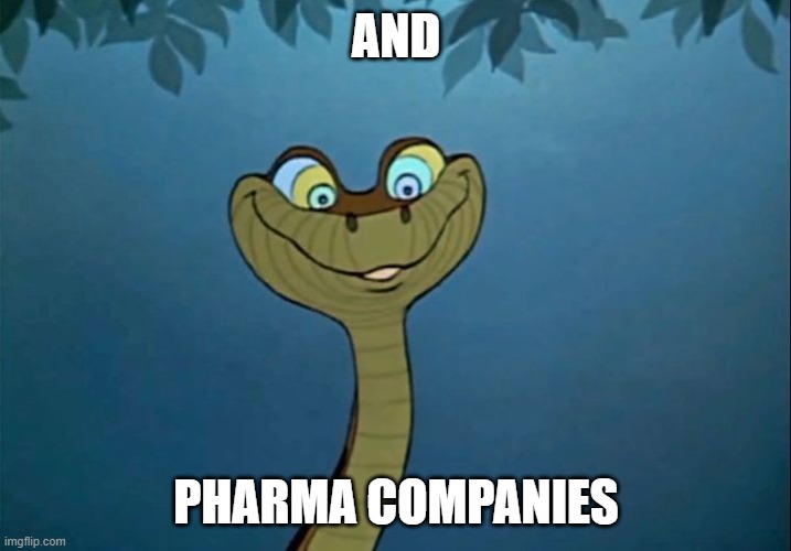 Kaa Jungle Book | AND PHARMA COMPANIES | image tagged in kaa jungle book | made w/ Imgflip meme maker