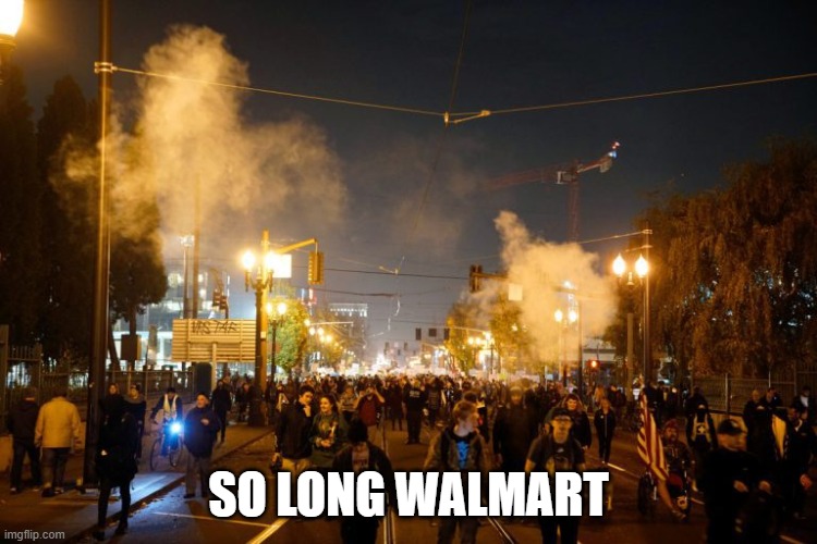 portland riot | SO LONG WALMART | image tagged in portland riot | made w/ Imgflip meme maker