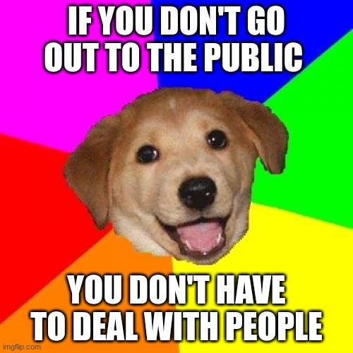 Advice Dog | IF YOU DON'T GO OUT TO THE PUBLIC; YOU DON'T HAVE TO DEAL WITH PEOPLE | image tagged in memes,advice dog | made w/ Imgflip meme maker