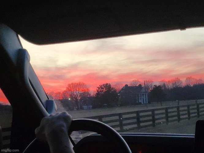 Sunset from a car | made w/ Imgflip meme maker