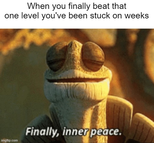 Finally i beat it! | When you finally beat that one level you've been stuck on weeks | image tagged in finally inner peace,gaming,memes,funny | made w/ Imgflip meme maker