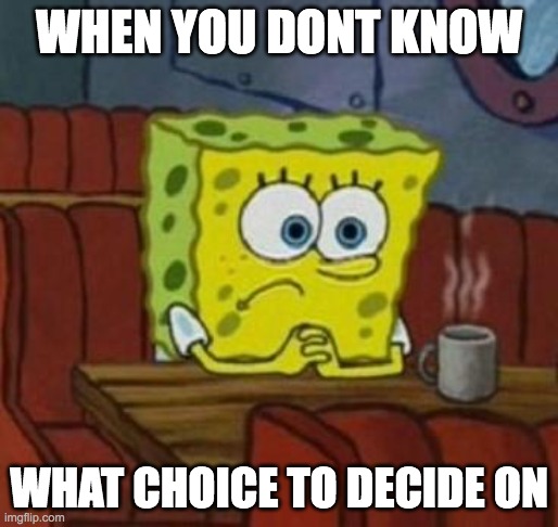 Lonely Spongebob | WHEN YOU DONT KNOW; WHAT CHOICE TO DECIDE ON | image tagged in lonely spongebob | made w/ Imgflip meme maker