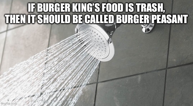 Just saying | IF BURGER KING’S FOOD IS TRASH, THEN IT SHOULD BE CALLED BURGER PEASANT | image tagged in shower thoughts | made w/ Imgflip meme maker