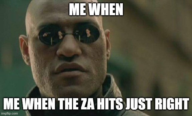 smokin dat za | ME WHEN; ME WHEN THE ZA HITS JUST RIGHT | image tagged in memes,matrix morpheus | made w/ Imgflip meme maker