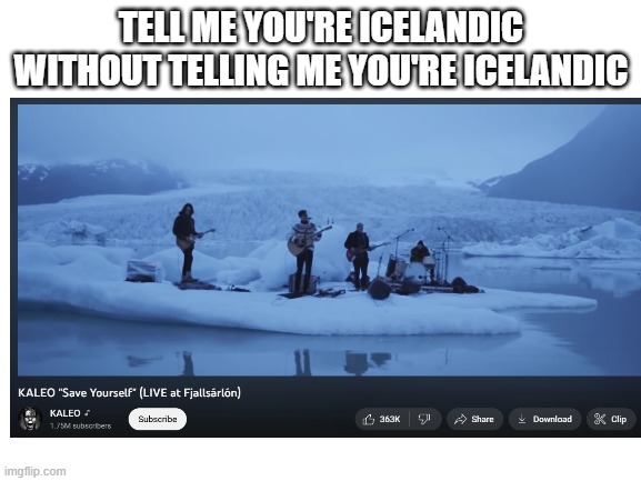 Kaleo has no chill | TELL ME YOU'RE ICELANDIC WITHOUT TELLING ME YOU'RE ICELANDIC | image tagged in fun,band,iceland | made w/ Imgflip meme maker
