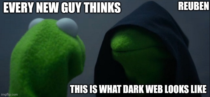 Noobs | REUBEN; EVERY NEW GUY THINKS; THIS IS WHAT DARK WEB LOOKS LIKE | image tagged in memes,evil kermit | made w/ Imgflip meme maker