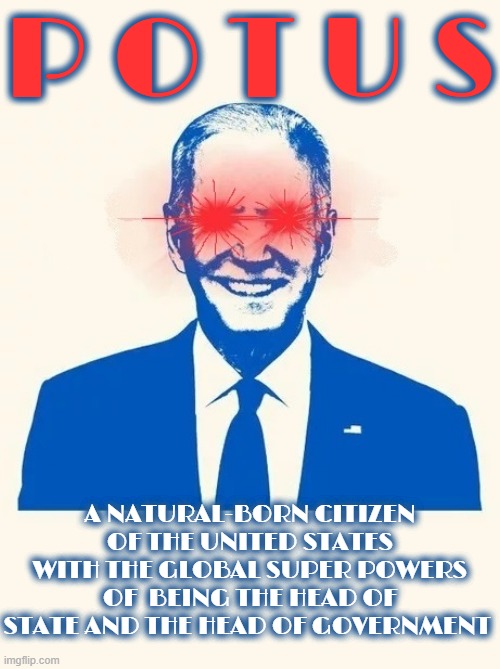 President Of The United States of America | P O T U S; A NATURAL-BORN CITIZEN OF THE UNITED STATES WITH THE GLOBAL SUPER POWERS OF  BEING THE HEAD OF STATE AND THE HEAD OF GOVERNMENT | image tagged in president,super power,potus,boss,leader,president of the united states of america | made w/ Imgflip meme maker