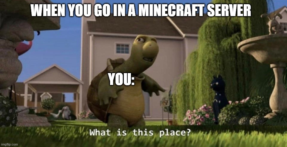 minecraft be like | WHEN YOU GO IN A MINECRAFT SERVER; YOU: | image tagged in what is this place,memes,minecraft | made w/ Imgflip meme maker