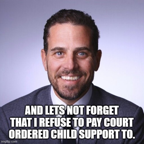 Hunter Biden | AND LETS NOT FORGET THAT I REFUSE TO PAY COURT ORDERED CHILD SUPPORT TO. | image tagged in hunter biden | made w/ Imgflip meme maker