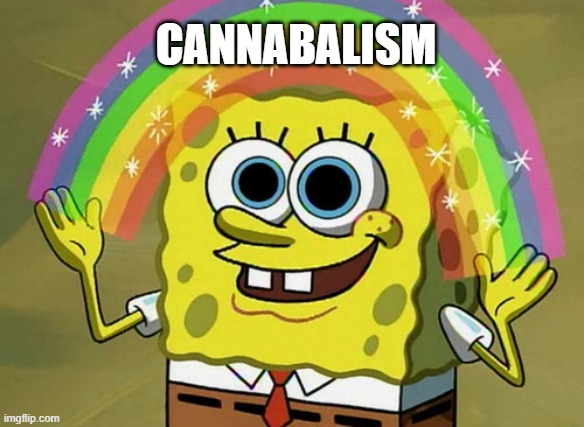 Imagination Spongebob | CANNABALISM | image tagged in memes,imagination spongebob,cannabis,oof,delicious,why are you reading the tags | made w/ Imgflip meme maker