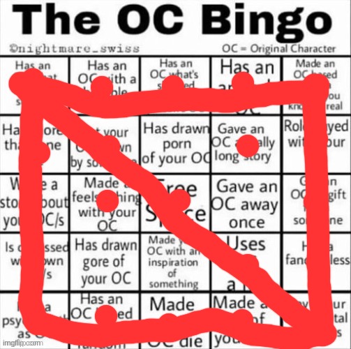 >=3 | image tagged in the oc bingo | made w/ Imgflip meme maker