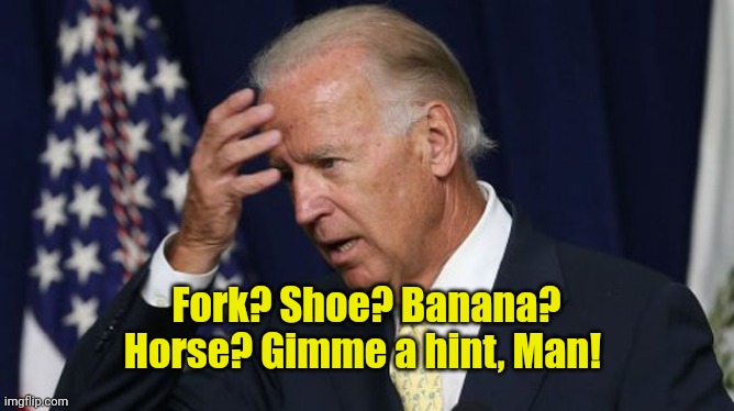 Joe Biden worries | Fork? Shoe? Banana? Horse? Gimme a hint, Man! | image tagged in joe biden worries | made w/ Imgflip meme maker