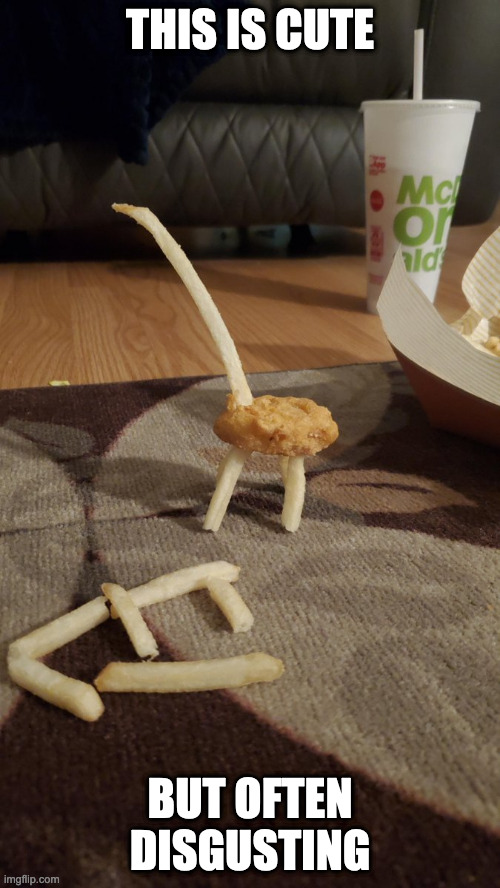 Fast Food GIraffe | THIS IS CUTE; BUT OFTEN DISGUSTING | image tagged in food,memes | made w/ Imgflip meme maker