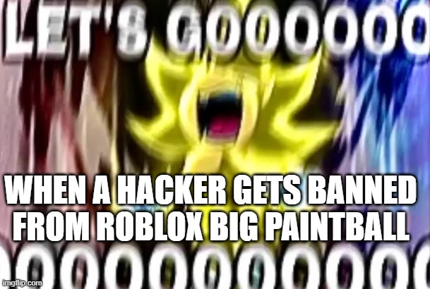 rahblox hackers | WHEN A HACKER GETS BANNED FROM ROBLOX BIG PAINTBALL | image tagged in sonic lets gooooooooo | made w/ Imgflip meme maker